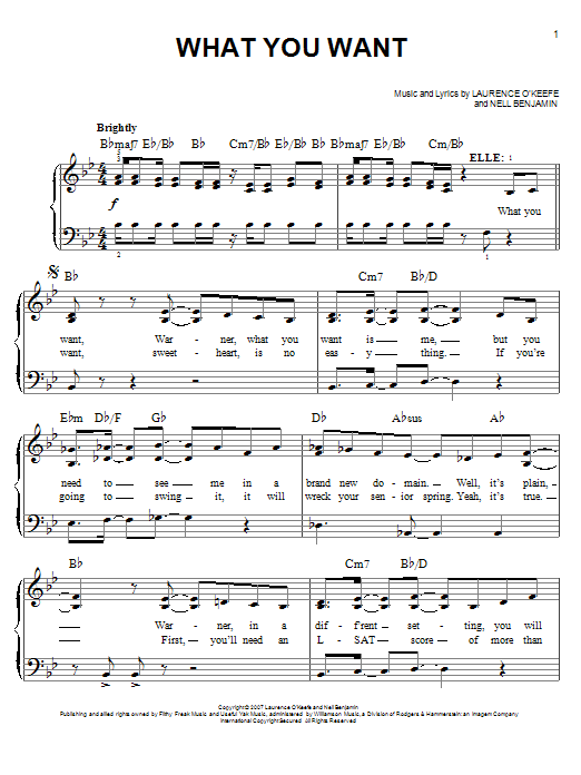 Nell Benjamin What You Want Sheet Music Notes & Chords for Easy Piano - Download or Print PDF