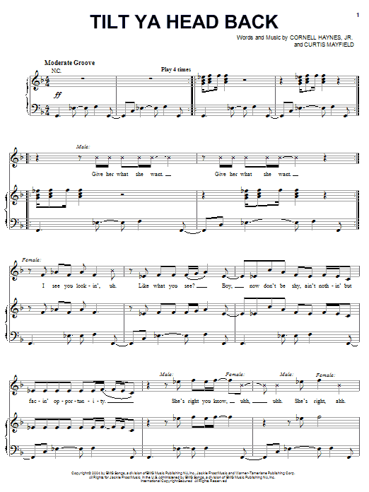 Nelly featuring Christina Aguilera Tilt Ya Head Back Sheet Music Notes & Chords for Piano, Vocal & Guitar (Right-Hand Melody) - Download or Print PDF