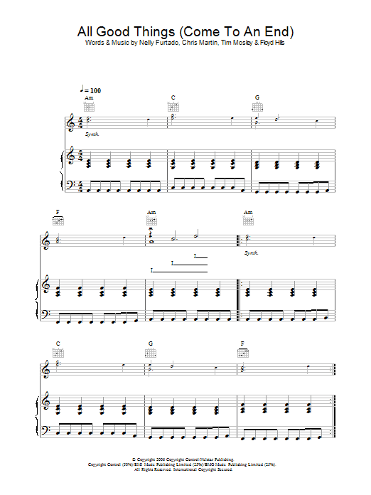 Nelly Furtado All Good Things (Come To An End) Sheet Music Notes & Chords for Piano, Vocal & Guitar - Download or Print PDF