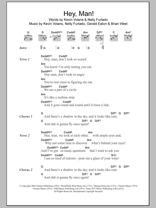 Nelly Furtado Hey, Man! Sheet Music Notes & Chords for Lyrics & Chords - Download or Print PDF