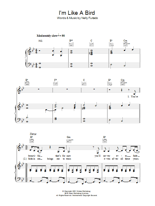 Nelly Furtado I'm Like A Bird Sheet Music Notes & Chords for Voice - Download or Print PDF