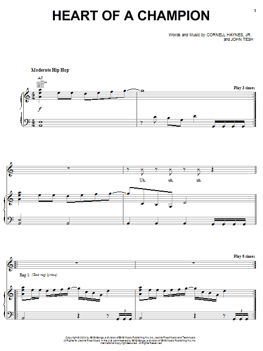 Nelly Heart Of A Champion Sheet Music Notes & Chords for Piano, Vocal & Guitar (Right-Hand Melody) - Download or Print PDF