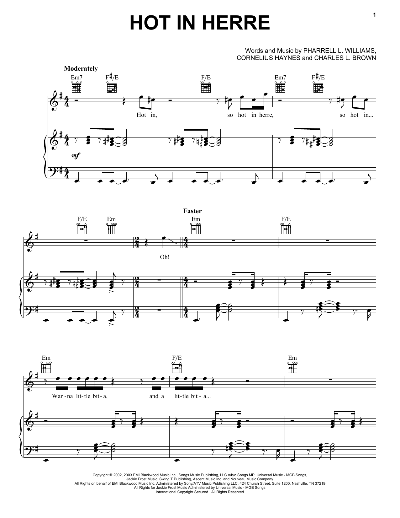 Nelly Hot In Herre Sheet Music Notes & Chords for Voice - Download or Print PDF