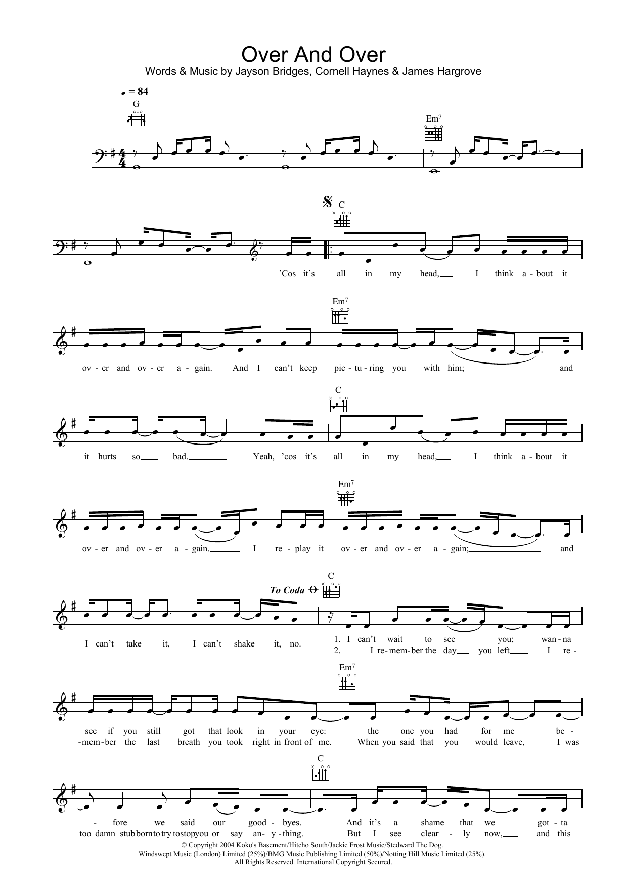 Nelly Over And Over (featuring Tim McGraw) Sheet Music Notes & Chords for Lead Sheet / Fake Book - Download or Print PDF