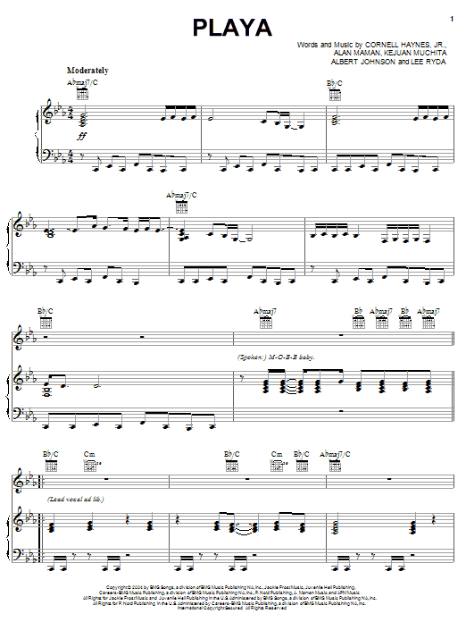 Nelly Playa Sheet Music Notes & Chords for Piano, Vocal & Guitar (Right-Hand Melody) - Download or Print PDF