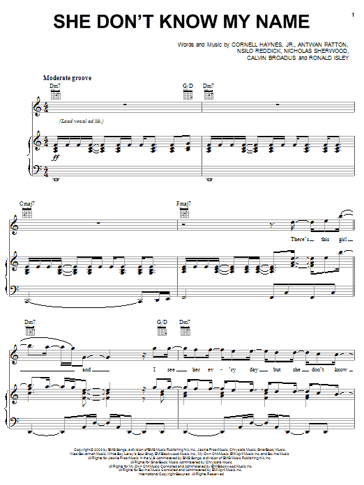 Nelly She Don't Know My Name Sheet Music Notes & Chords for Piano, Vocal & Guitar (Right-Hand Melody) - Download or Print PDF