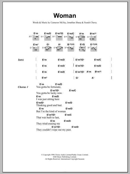 Neneh Cherry Woman Sheet Music Notes & Chords for Lyrics & Chords - Download or Print PDF