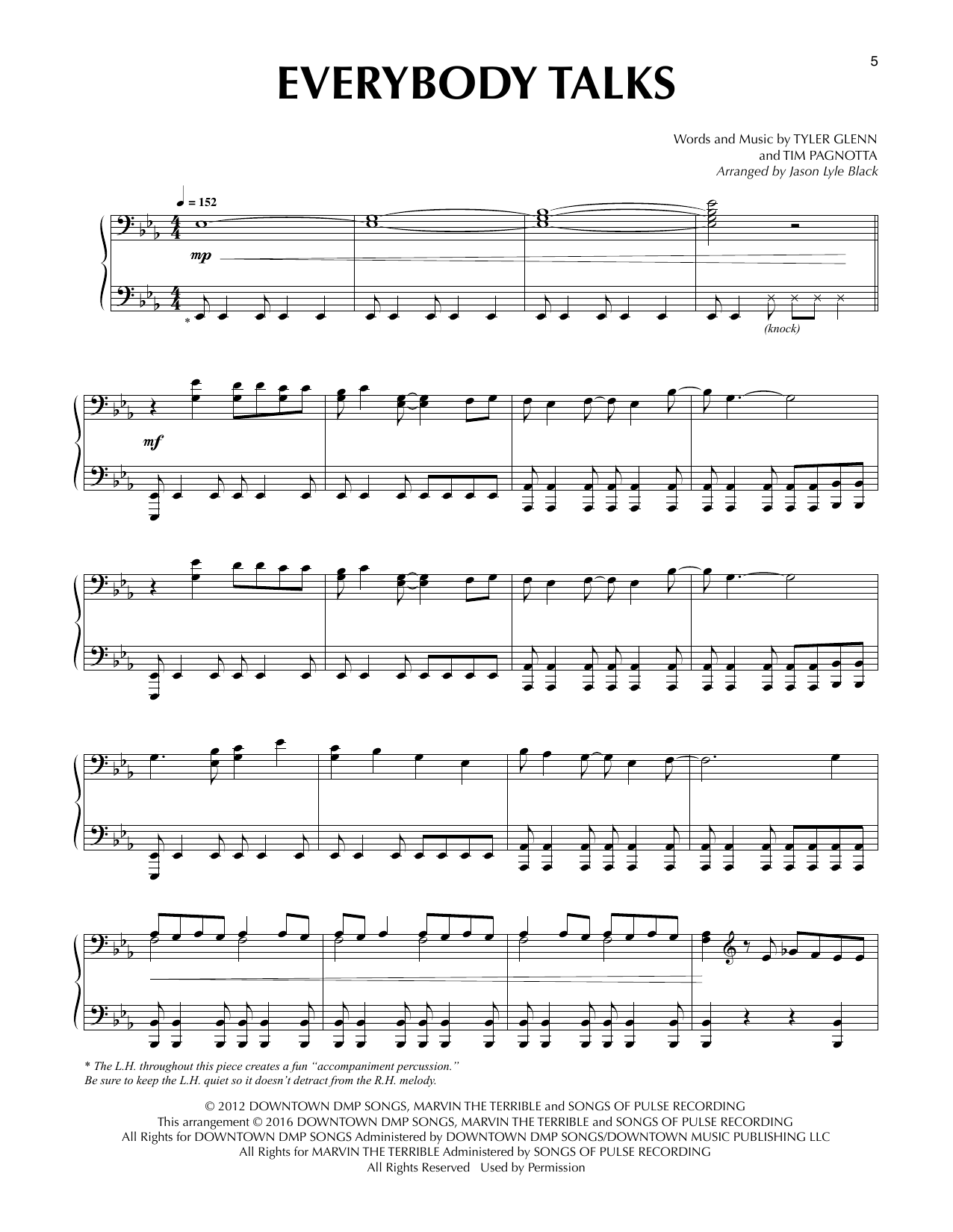 Neon Trees Everybody Talks (arr. Jason Lyle Black) Sheet Music Notes & Chords for Piano Solo - Download or Print PDF