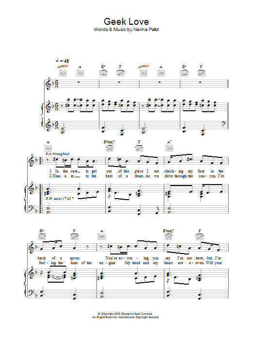 Nerina Pallot Geek Love Sheet Music Notes & Chords for Piano, Vocal & Guitar - Download or Print PDF