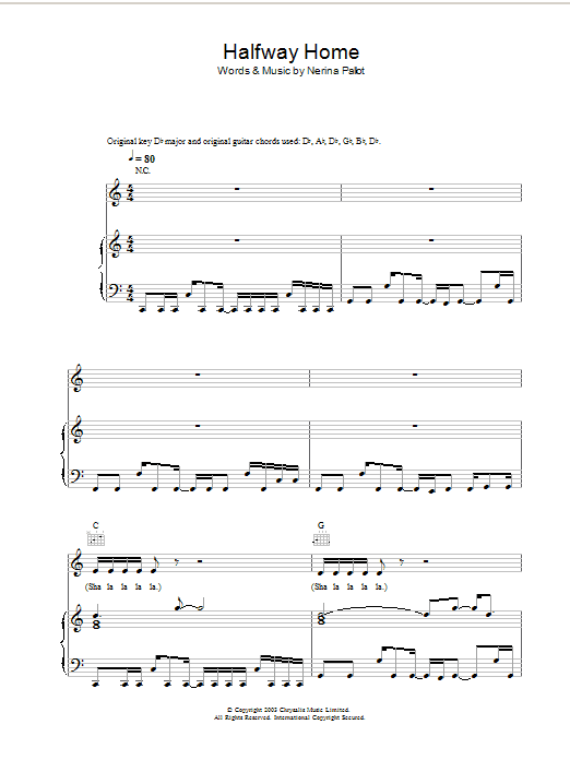 Nerina Pallot Halfway Home Sheet Music Notes & Chords for Piano, Vocal & Guitar - Download or Print PDF
