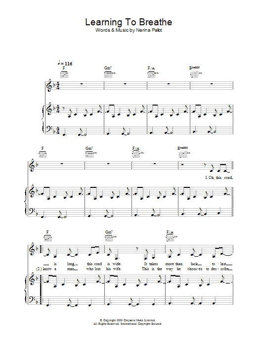 Nerina Pallot Learning To Breathe Sheet Music Notes & Chords for Piano, Vocal & Guitar - Download or Print PDF