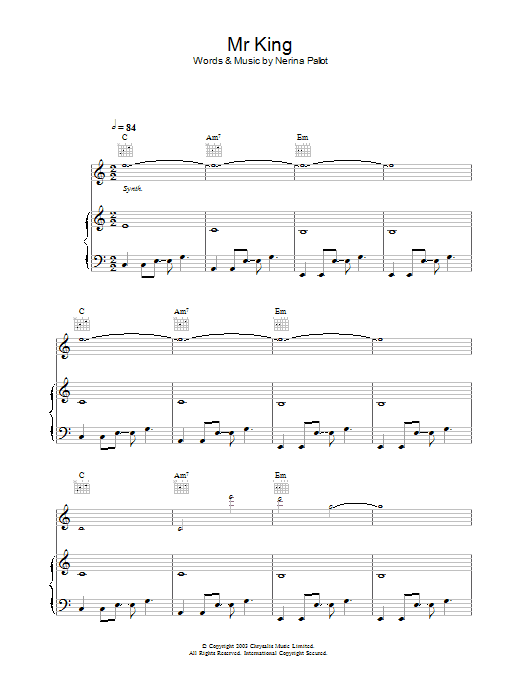 Nerina Pallot Mr. King Sheet Music Notes & Chords for Piano, Vocal & Guitar - Download or Print PDF