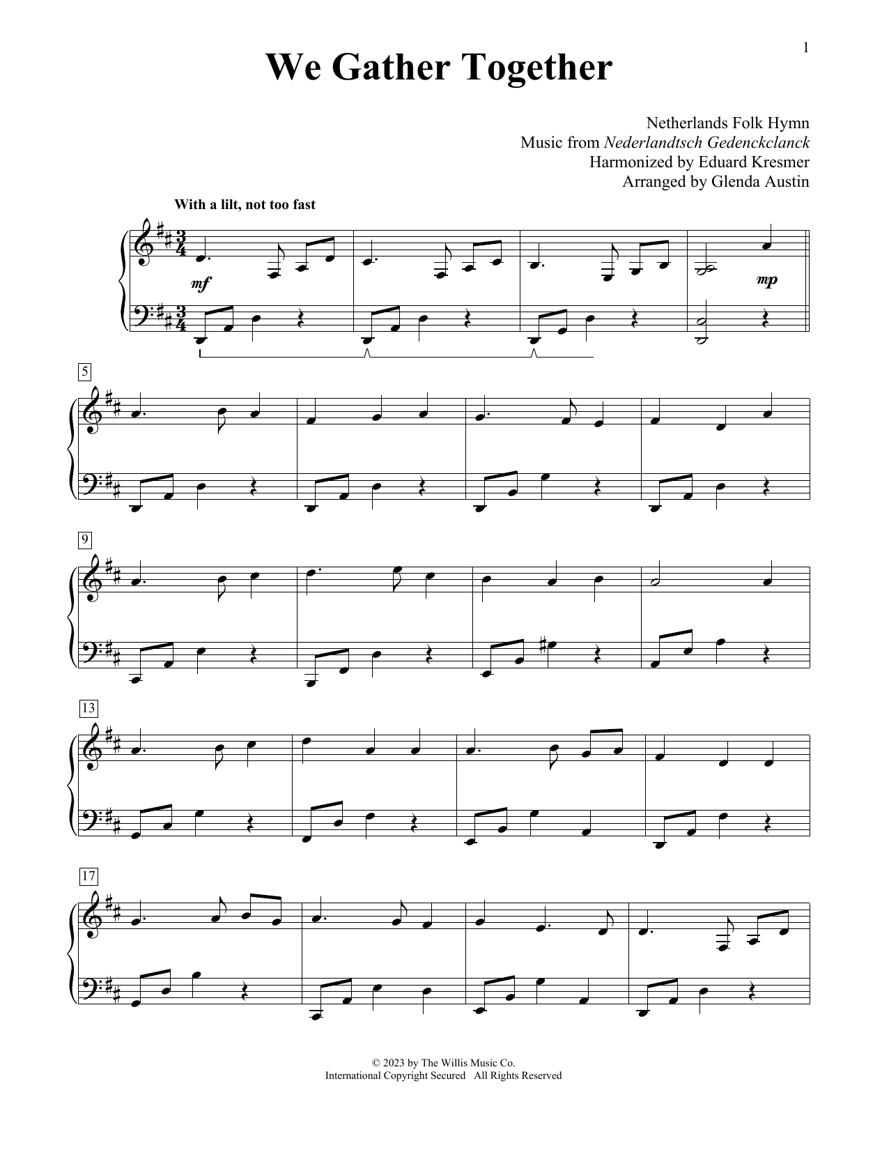 Netherlands Folk Hymn We Gather Together (arr. Glenda Austin) Sheet Music Notes & Chords for Educational Piano - Download or Print PDF