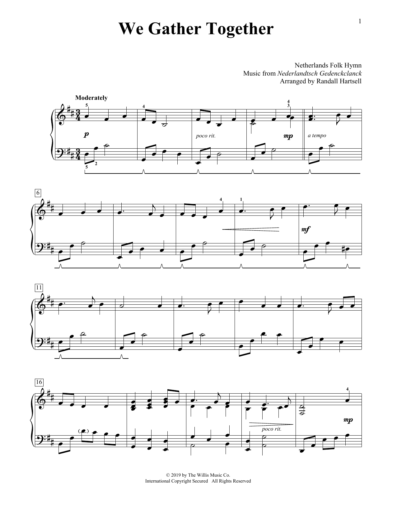Netherlands Folk Hymn We Gather Together (arr. Randall Hartsell) Sheet Music Notes & Chords for Educational Piano - Download or Print PDF