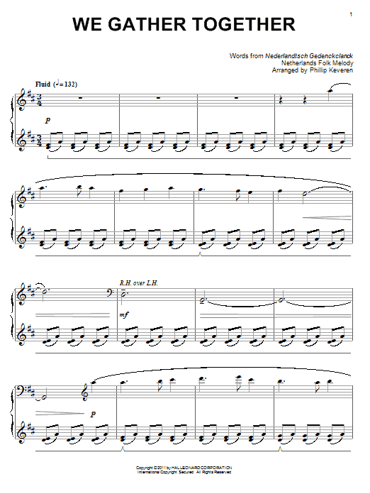 Netherlands Folk Hymn We Gather Together [Classical version] (arr. Phillip Keveren) Sheet Music Notes & Chords for Piano - Download or Print PDF