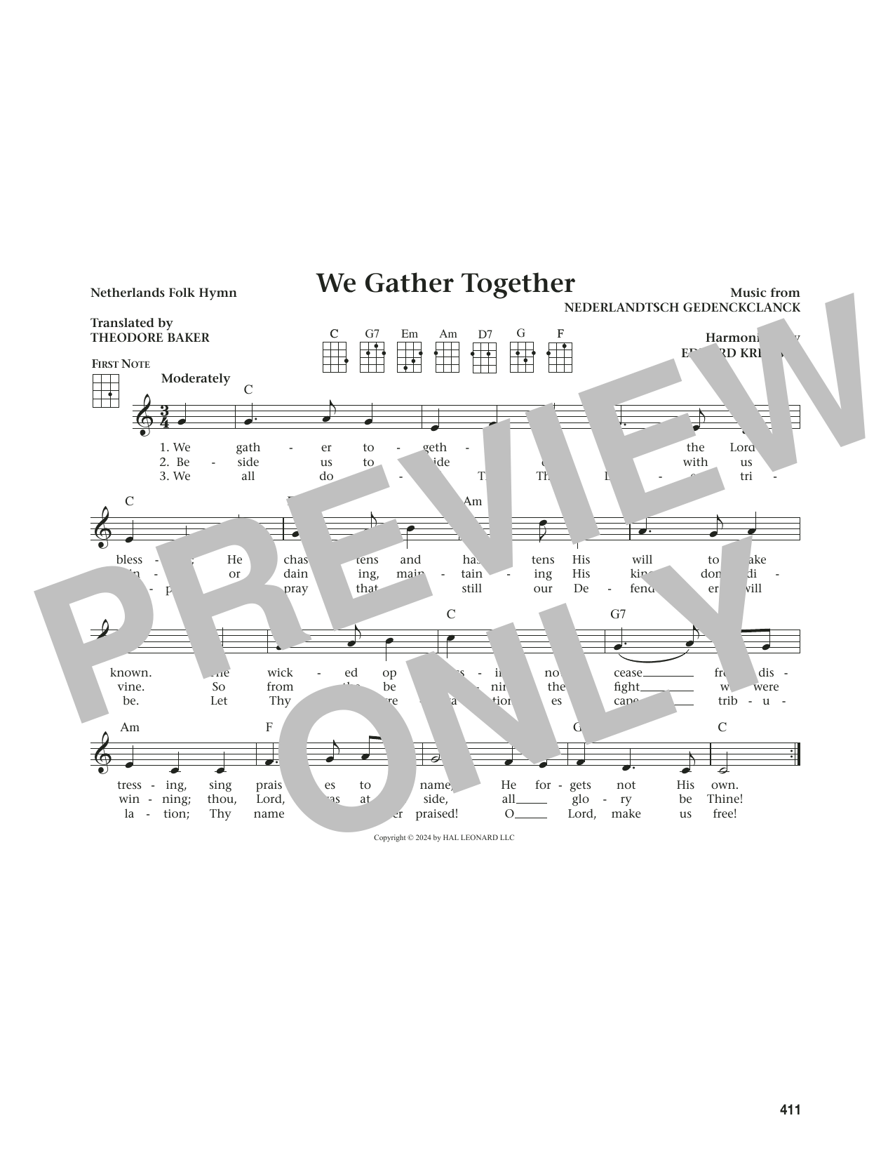 Netherlands Folk Hymn We Gather Together (from The Daily Ukulele) (arr. Jim Beloff) Sheet Music Notes & Chords for Ukulele - Download or Print PDF