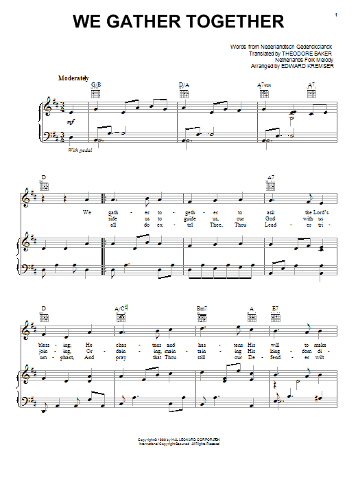 Edward Kremser We Gather Together Sheet Music Notes & Chords for Easy Piano - Download or Print PDF
