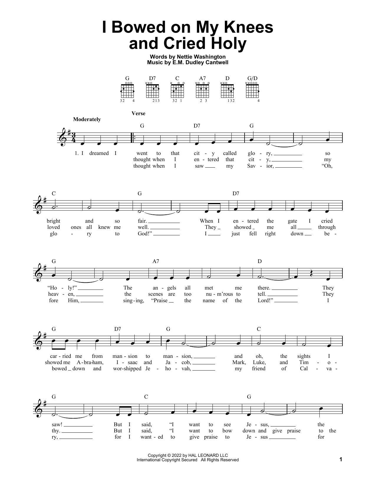 Nettie Dudley Washington I Bowed On My Knees And Cried Holy Sheet Music Notes & Chords for Piano, Vocal & Guitar Chords (Right-Hand Melody) - Download or Print PDF