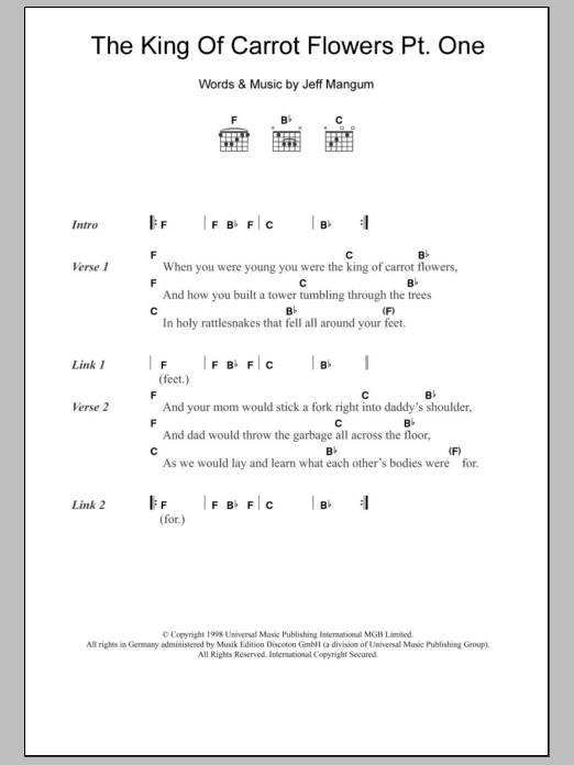 Neutral Milk Hotel The King Of Carrot Flowers Pt. One Sheet Music Notes & Chords for Lyrics & Chords - Download or Print PDF