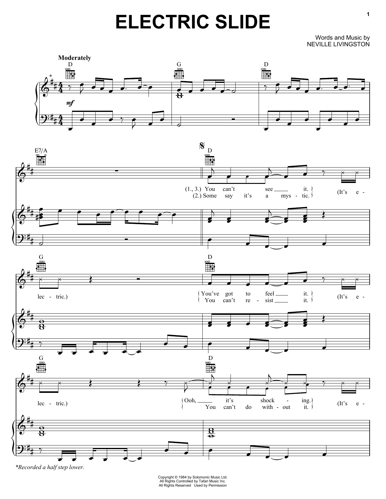 Neville Livingston Electric Slide Sheet Music Notes & Chords for Piano, Vocal & Guitar (Right-Hand Melody) - Download or Print PDF