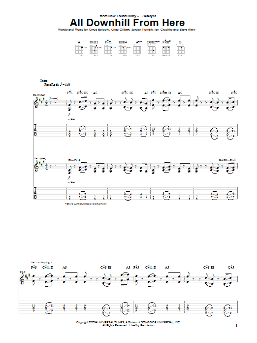 New Found Glory All Downhill From Here Sheet Music Notes & Chords for Bass Guitar Tab - Download or Print PDF
