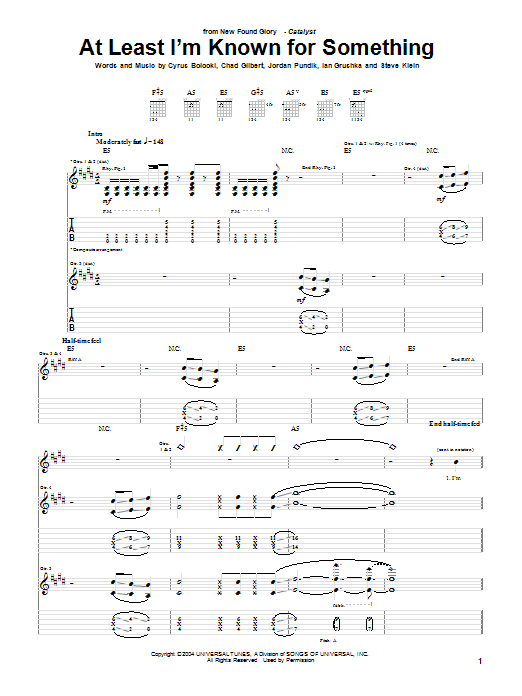 New Found Glory At Least I'm Known For Something Sheet Music Notes & Chords for Guitar Tab - Download or Print PDF