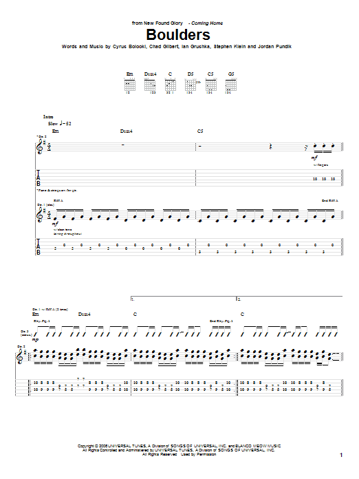 New Found Glory Boulders sheet music notes and chords. Download Printable PDF.