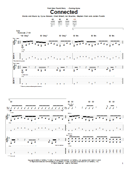 New Found Glory Connected Sheet Music Notes & Chords for Guitar Tab - Download or Print PDF