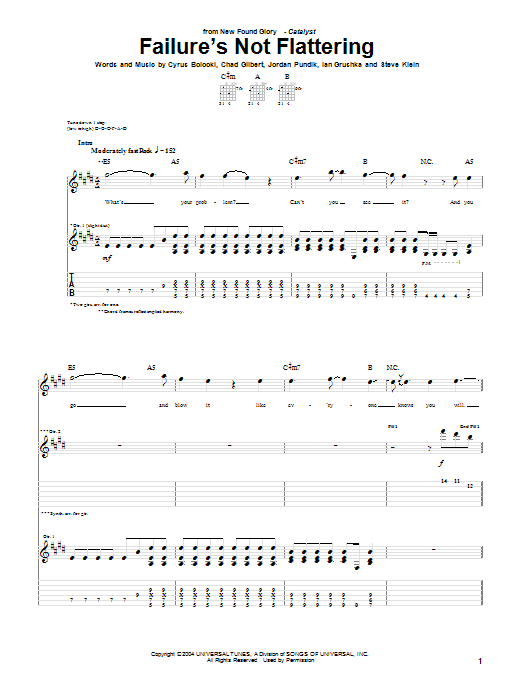 New Found Glory Failure's Not Flattering Sheet Music Notes & Chords for Guitar Tab - Download or Print PDF