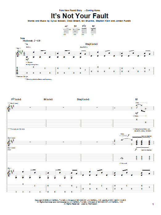 New Found Glory It's Not Your Fault Sheet Music Notes & Chords for Guitar Tab - Download or Print PDF