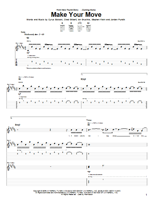 New Found Glory Make Your Move Sheet Music Notes & Chords for Guitar Tab - Download or Print PDF