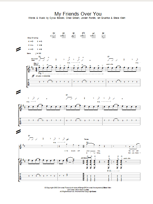 New Found Glory My Friends Over You Sheet Music Notes & Chords for Guitar Tab - Download or Print PDF
