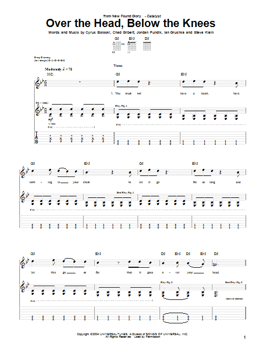 New Found Glory Over The Head, Below The Knees Sheet Music Notes & Chords for Guitar Tab - Download or Print PDF