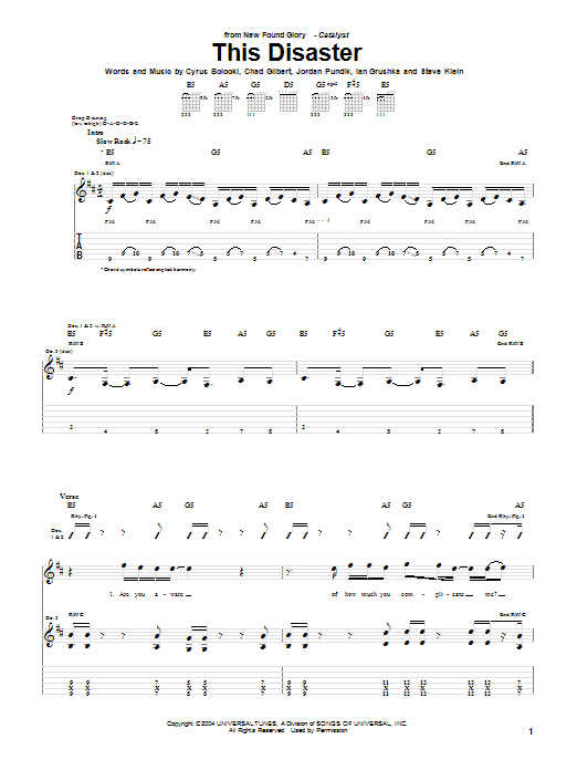 New Found Glory This Disaster Sheet Music Notes & Chords for Guitar Tab - Download or Print PDF