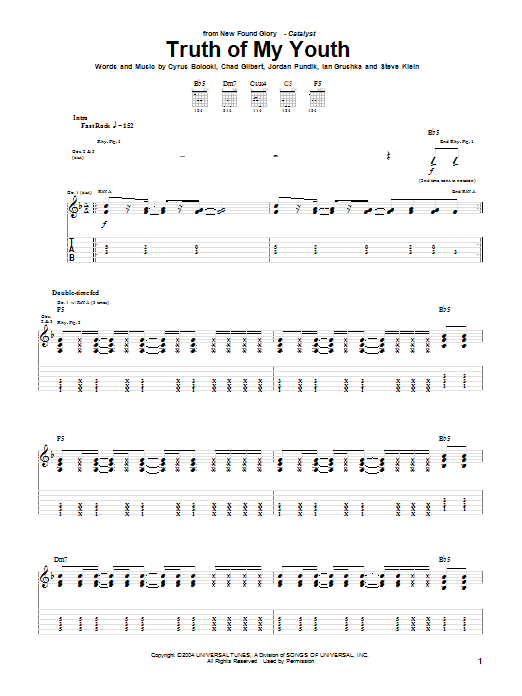 New Found Glory Truth Of My Youth Sheet Music Notes & Chords for Guitar Tab - Download or Print PDF