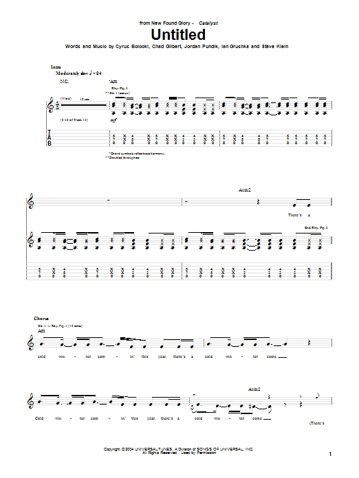 New Found Glory Untitled Sheet Music Notes & Chords for Guitar Tab - Download or Print PDF