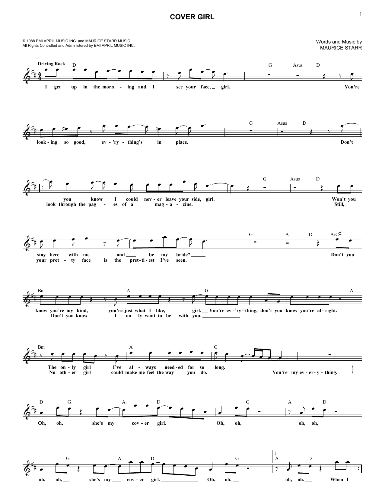 New Kids On The Block Cover Girl Sheet Music Notes & Chords for Melody Line, Lyrics & Chords - Download or Print PDF