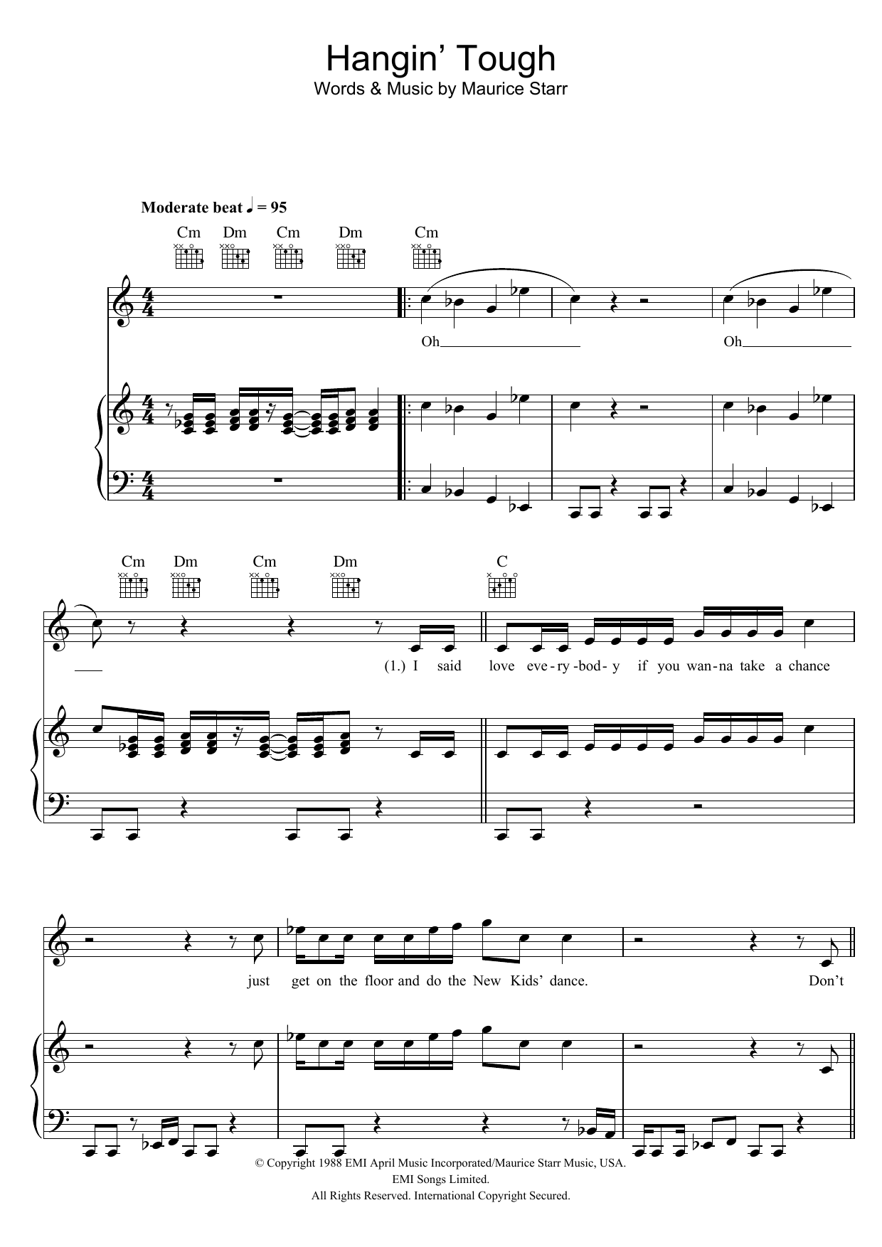 New Kids On The Block Hangin' Tough Sheet Music Notes & Chords for Melody Line, Lyrics & Chords - Download or Print PDF