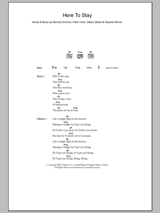 New Order Here To Stay Sheet Music Notes & Chords for Lyrics & Chords - Download or Print PDF New Order Here To Stay Sheet Music Notes & Chords for Lyrics & Chords - Download or Print PDF