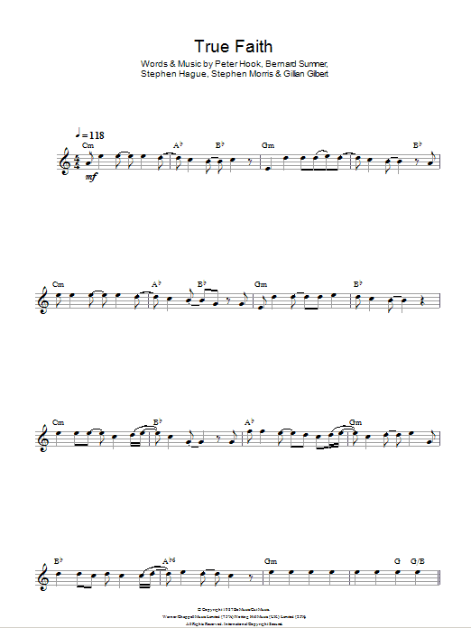 New Order True Faith Sheet Music Notes & Chords for Piano, Vocal & Guitar - Download or Print PDF