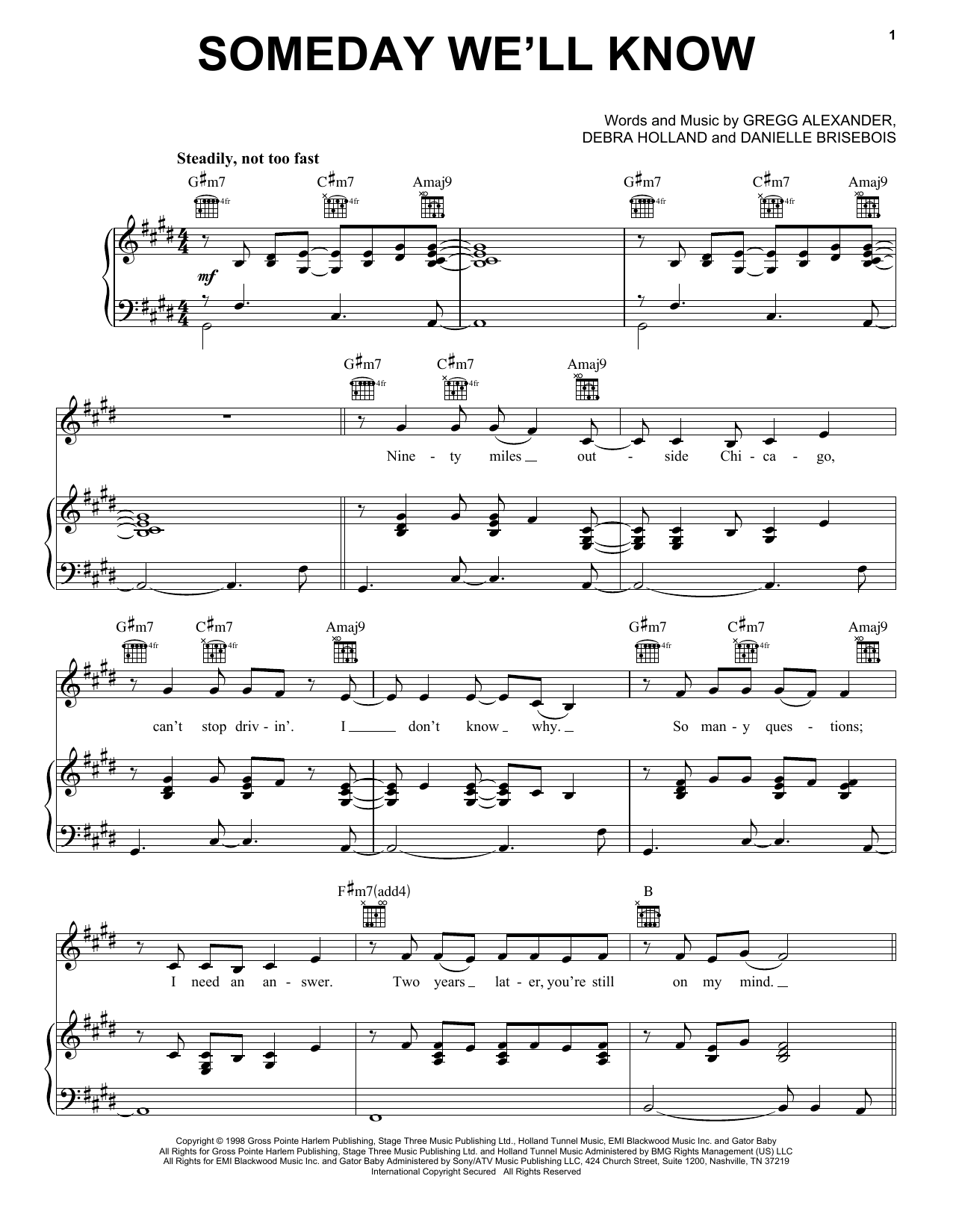 New Radicals Someday We'll Know Sheet Music Notes & Chords for Piano, Vocal & Guitar (Right-Hand Melody) - Download or Print PDF