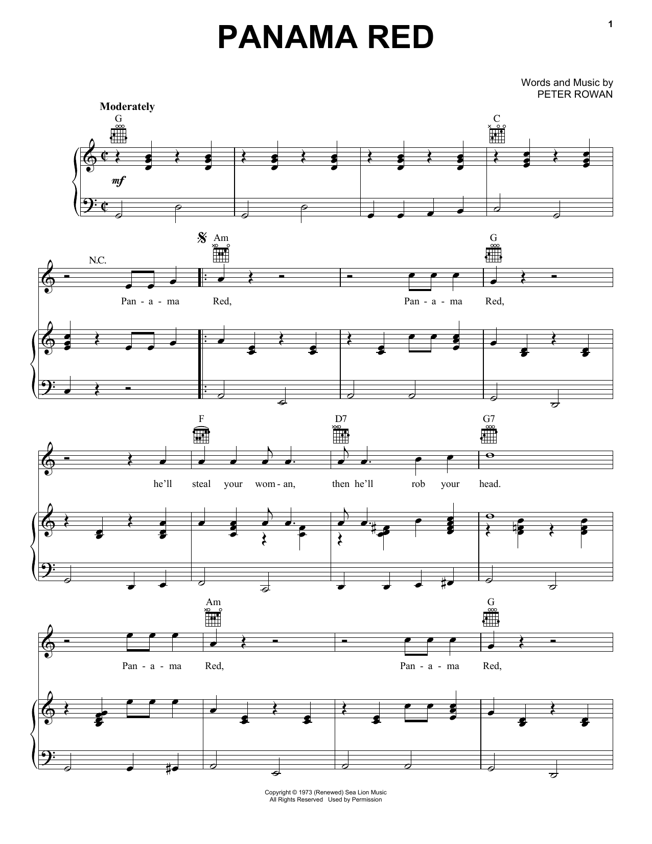 New Riders of the Purple Sage Panama Red Sheet Music Notes & Chords for Real Book – Melody, Lyrics & Chords - Download or Print PDF