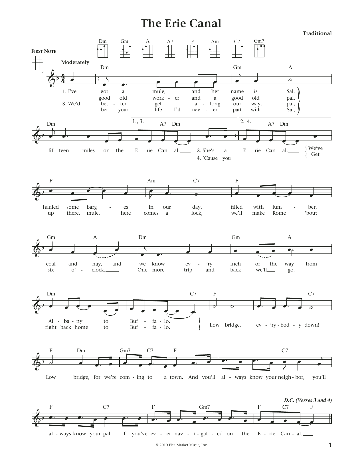 New York Work Song The Erie Canal (from The Daily Ukulele) (arr. Liz and Jim Beloff) Sheet Music Notes & Chords for Ukulele - Download or Print PDF