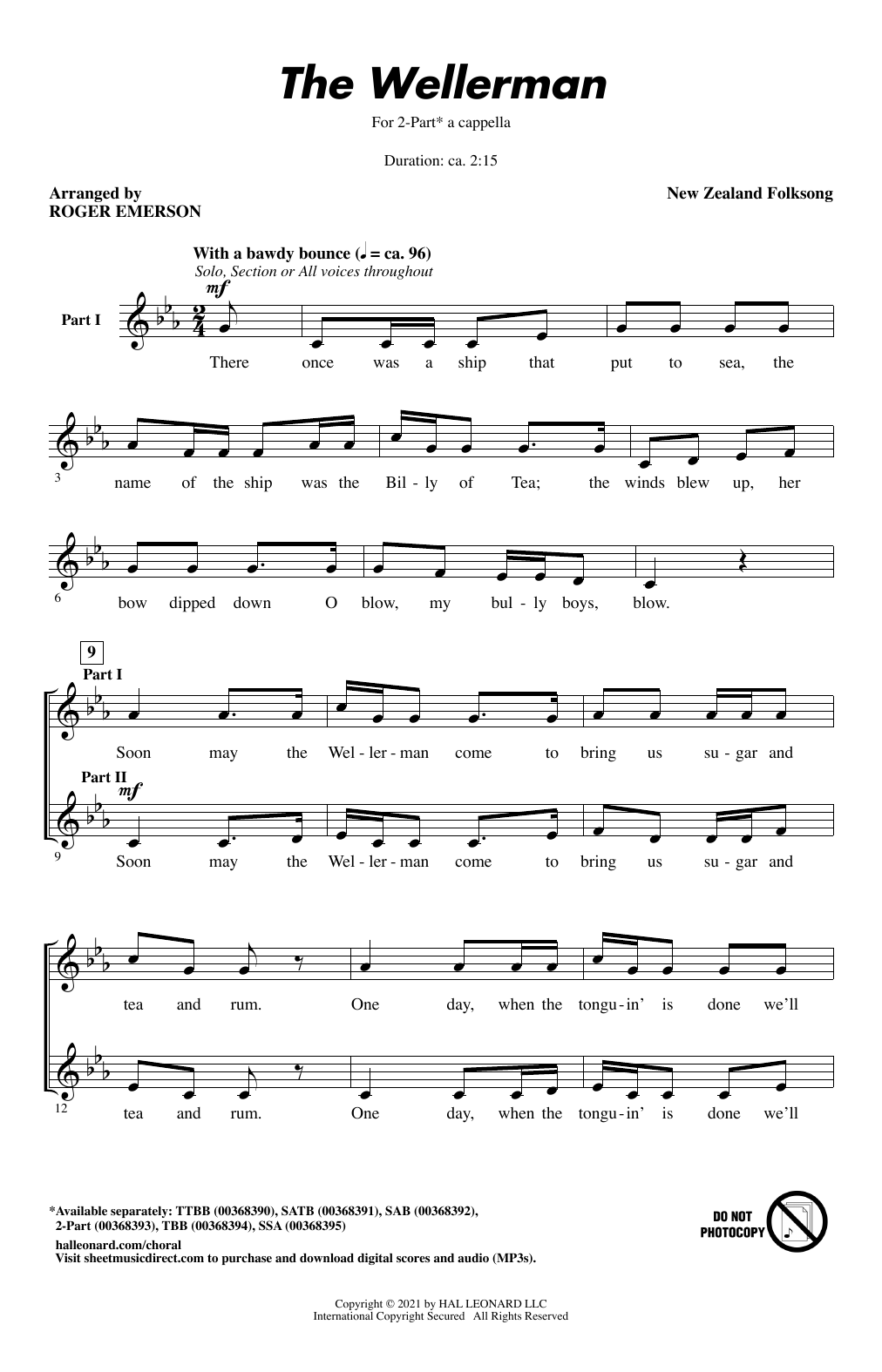 New Zealand Folksong The Wellerman (arr. Roger Emerson) Sheet Music Notes & Chords for TBB Choir - Download or Print PDF