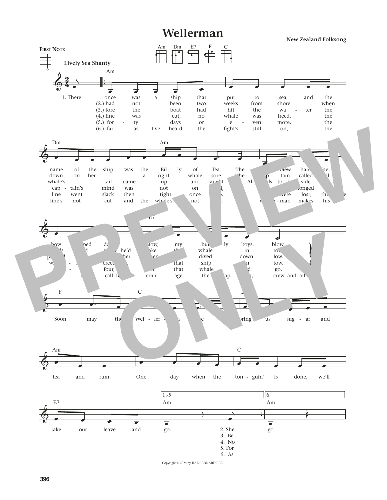 New Zealand Folksong Wellerman (from The Daily Ukulele) (arr. Jim Beloff) Sheet Music Notes & Chords for Ukulele - Download or Print PDF