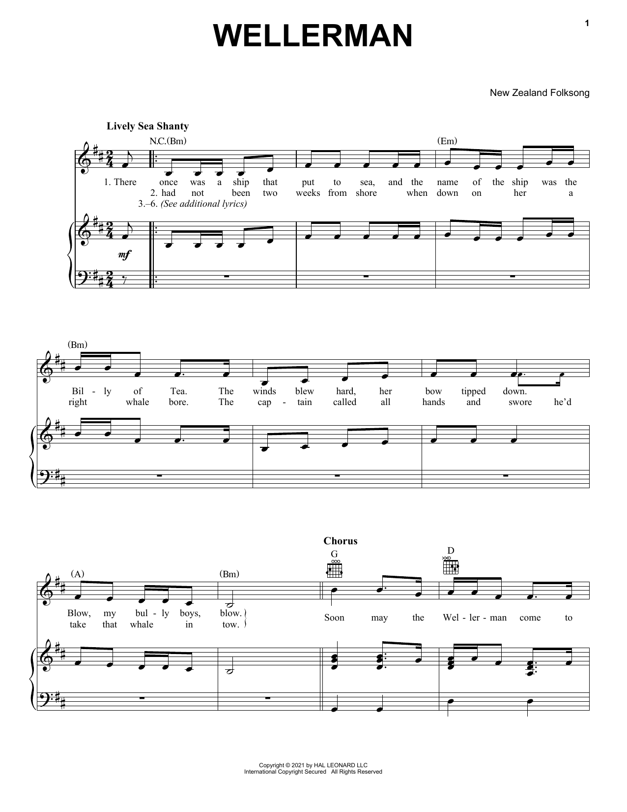 New Zealand Folksong Wellerman Sheet Music Notes & Chords for Super Easy Piano - Download or Print PDF