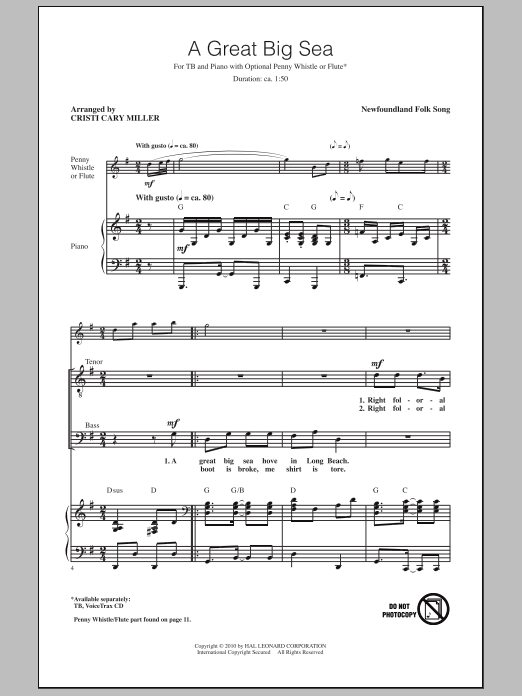 Newfoundland Folk Song A Great Big Sea Sheet Music Notes & Chords for TB - Download or Print PDF