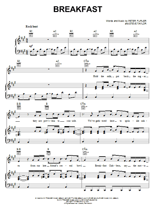 Newsboys Breakfast Sheet Music Notes & Chords for Piano, Vocal & Guitar (Right-Hand Melody) - Download or Print PDF
