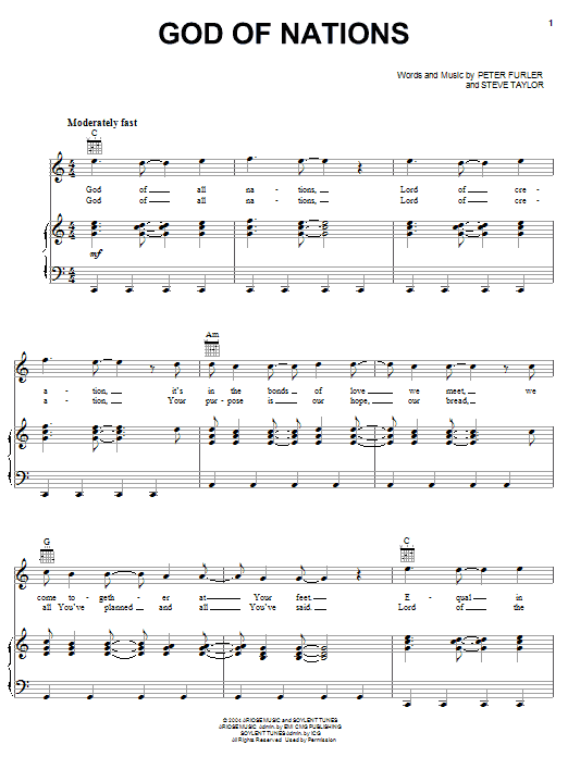 Newsboys God Of Nations Sheet Music Notes & Chords for Piano, Vocal & Guitar (Right-Hand Melody) - Download or Print PDF Newsboys God Of Nations Sheet Music Notes & Chords for Piano, Vocal & Guitar (Right-Hand Melody) - Download or Print PDF