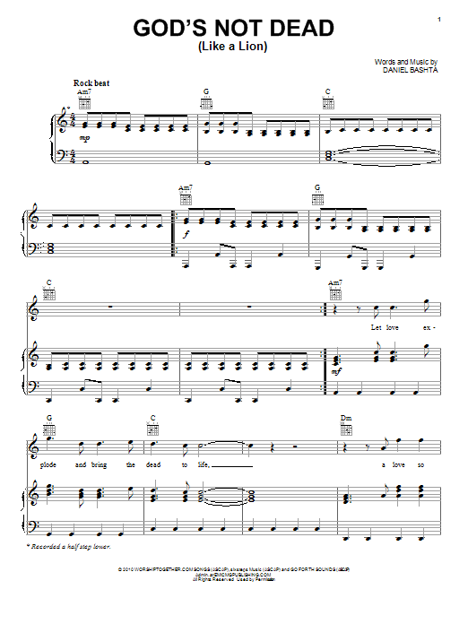 Daniel Bashta God's Not Dead (Like A Lion) Sheet Music Notes & Chords for Piano, Vocal & Guitar (Right-Hand Melody) - Download or Print PDF